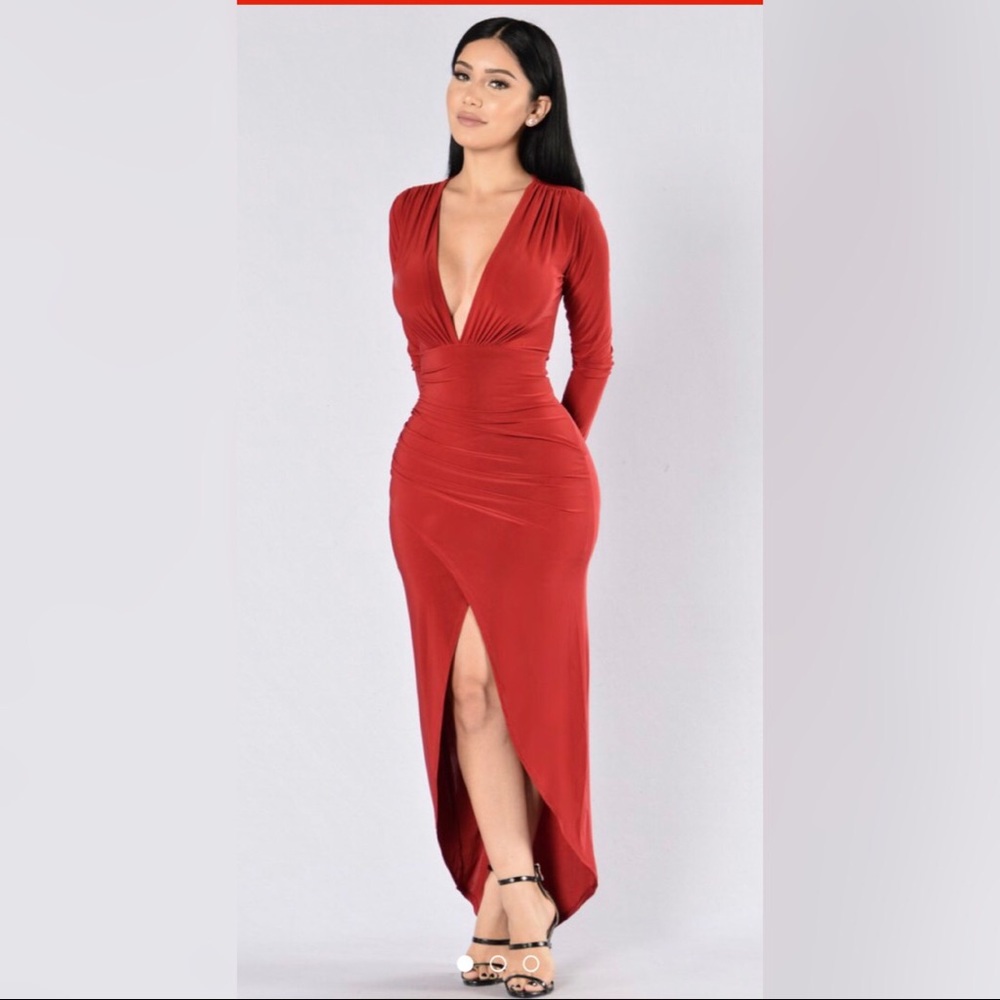 Fashion Nova One Last Dance Dress-Dark Red